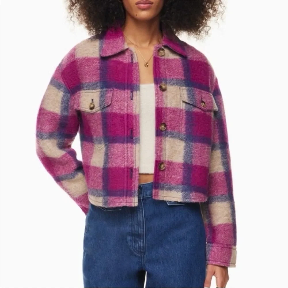 Aritzia the Ganna Wilfred free Pink Wool Plaid Cropped Jacket boxy small